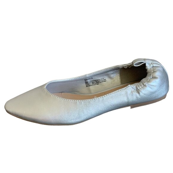 NORDSTROM RACK Metallic Silver Kendall Faux-Leather Ballet Flats Size 7 - Picture 1 of 8